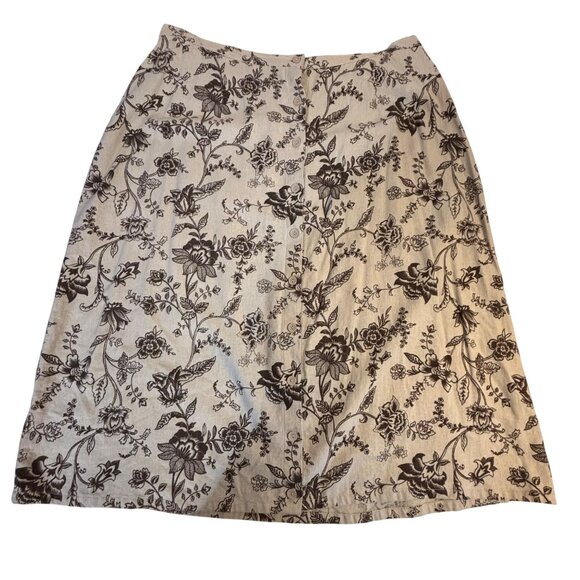 Dialogue Vintage-Inspired Beige & Brown Floral A-Line Skirt 20W Linen Blend - Picture 3 of 10